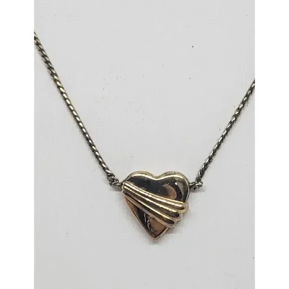 Vintage Gold Tone Puffy Heart Necklace Art Deco Pendant Chain Love Gift - Picture 4 of 6